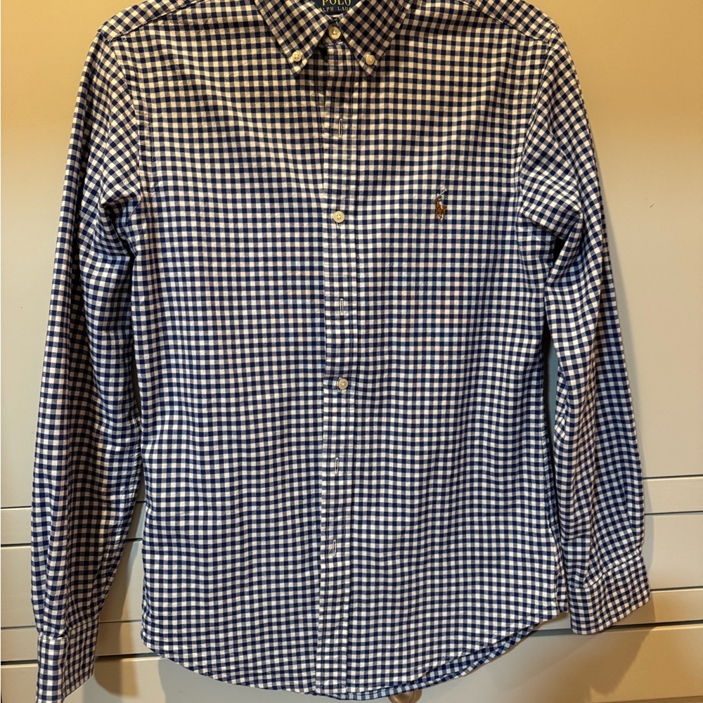 Ralph Lauren Blue and White Casual Button Down Shirt